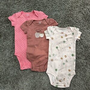 Carter's Pink, mauve and apple Bodysuit Trio